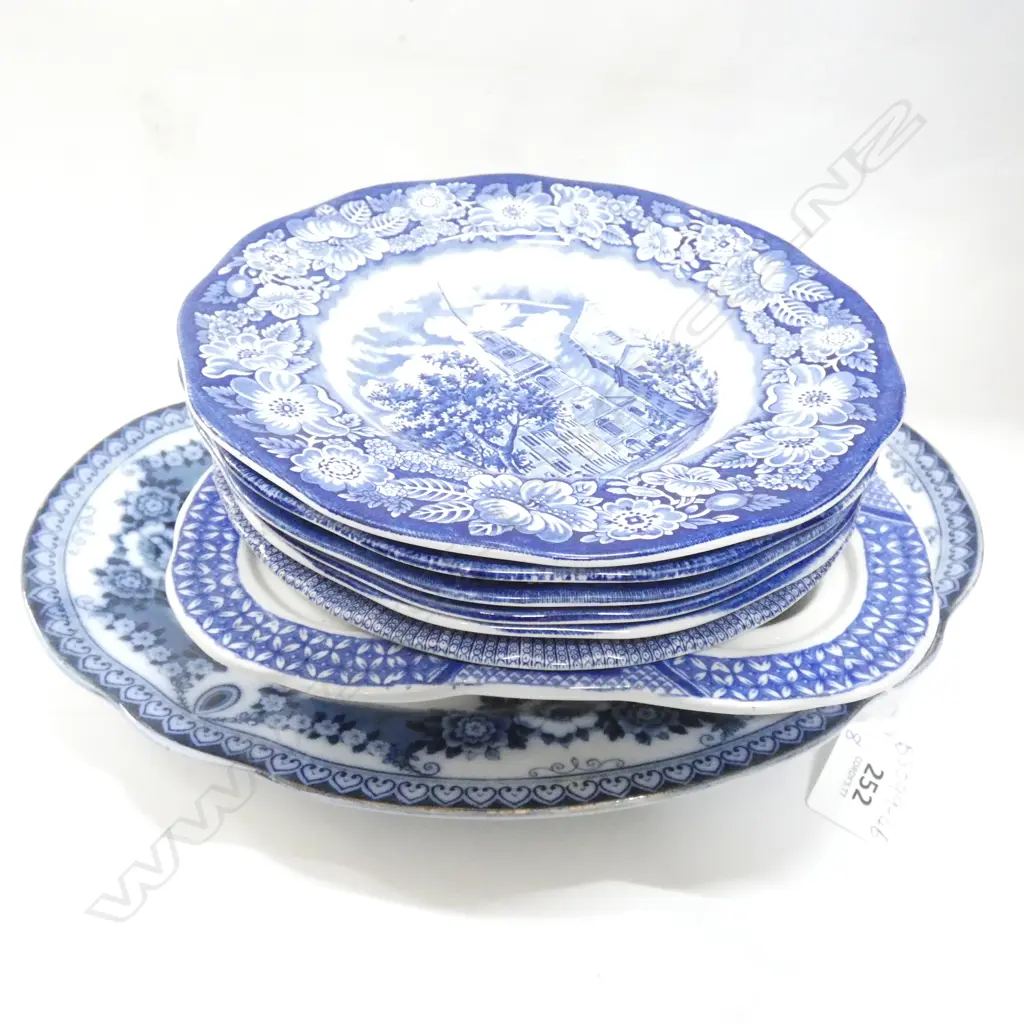 STACK 8 BLUE & WHITE PLATES & BOWLS  INCL LIBERTY BLUE - LARGEST L 345MM Image 1++