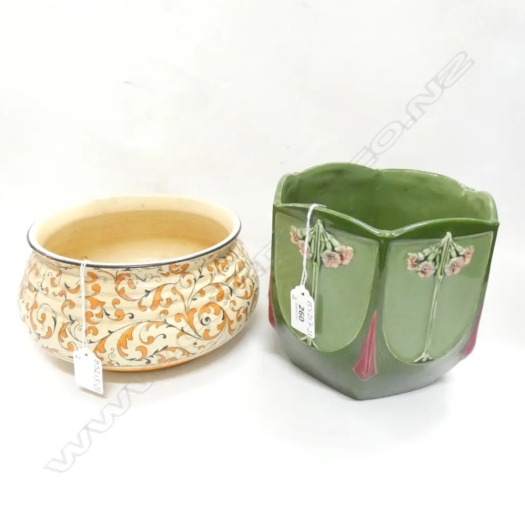 VINTAGE ART NOUVEAU JARDINIERE (DIA 155MM) & DECORO POTTERY BOWL (DIA 200MM) A/F  Image 1++