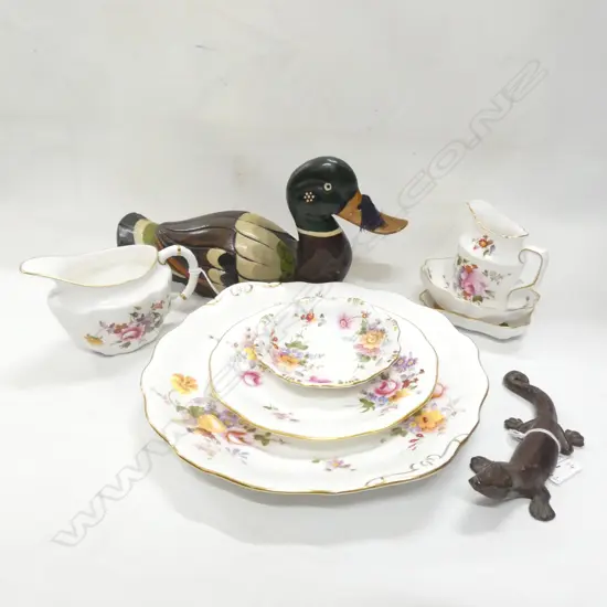 7 PCES ROYAL CROWN DERBY + WOODEN DUCK & BRONZE GHEKO