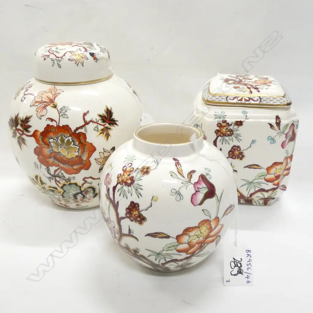 MASONS IRONSTONE GINGER JAR, LIDDED JAR & 1 (NO LID) Image 1++