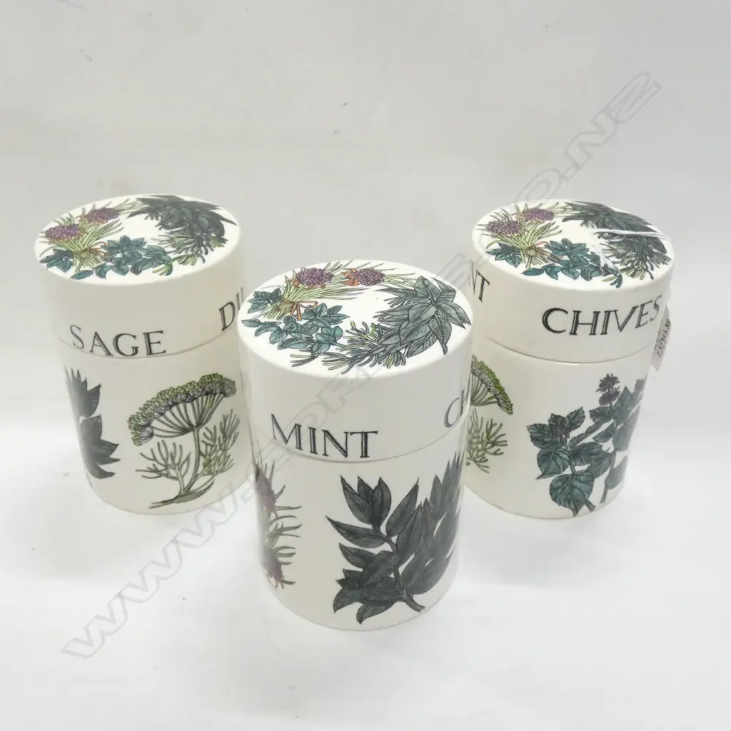 MASONS IRONSTONE 3 LIDDED JARS, ENGLISH HERBS PATTERN Image 1++