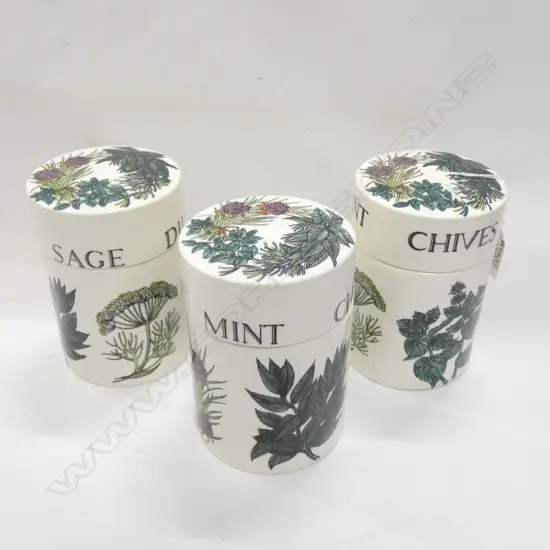 MASONS IRONSTONE 3 LIDDED JARS, ENGLISH HERBS PATTERN