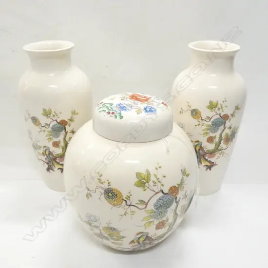 MASONS IRONSTONE GINGER JAR (NO LID) & PR VASES