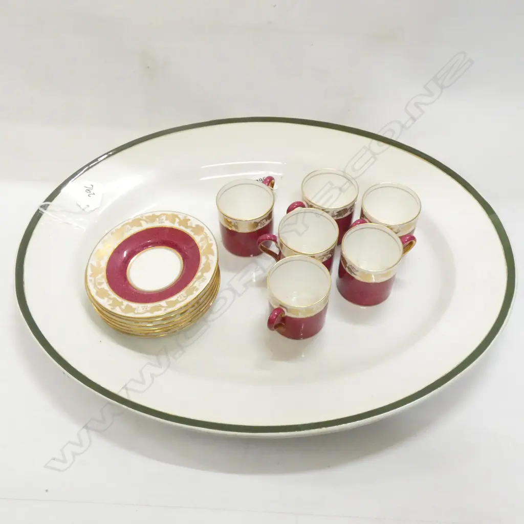 6 WEDGWOOD DEMITASSE C&S - BURGUNDY & GOLD X LG OVAL SERVING PLATTER (L 475MM)  Image 1++
