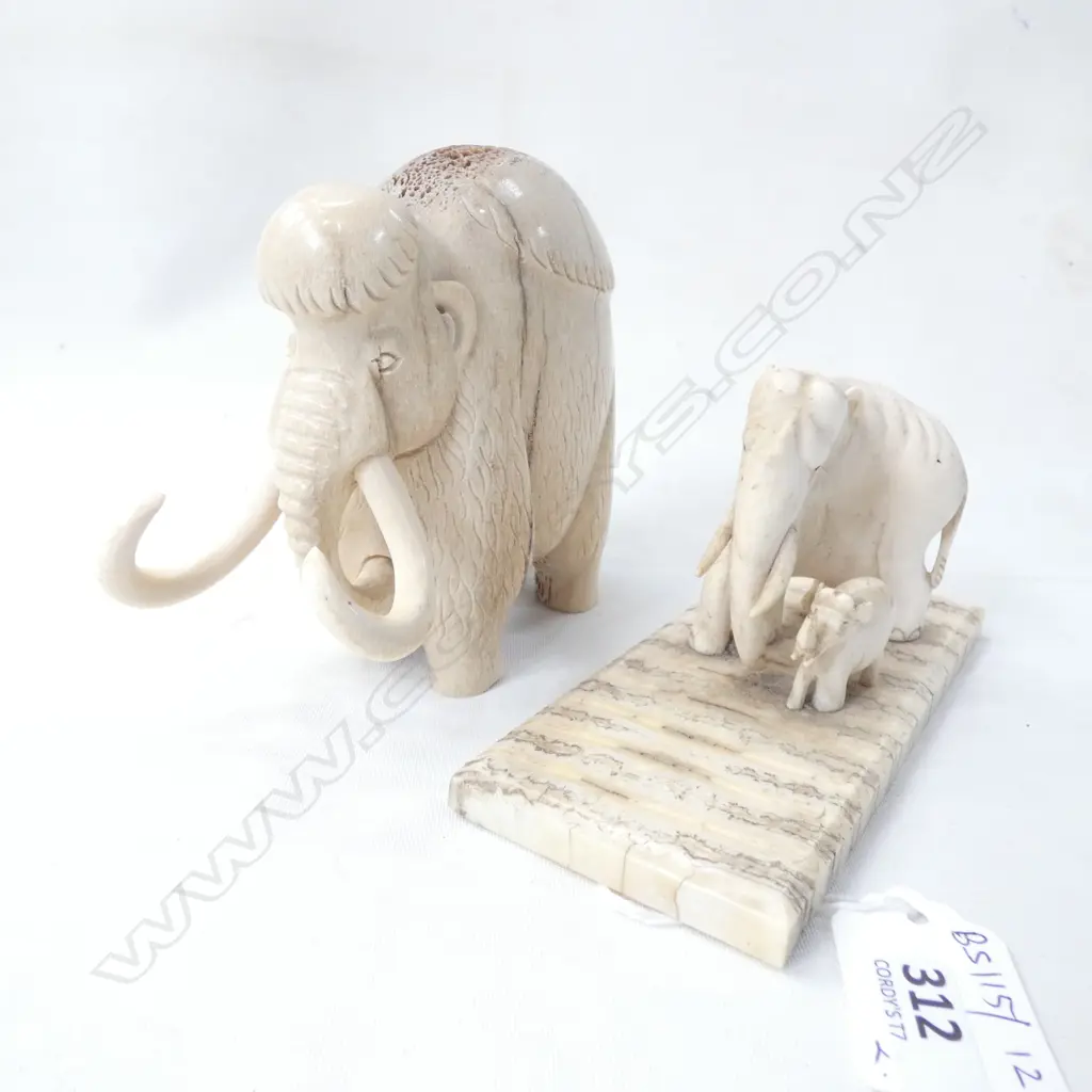 IVORY CARVING w. ELEPHANT MOLAR BASE W.140mm + MAMMOTH Image 1++