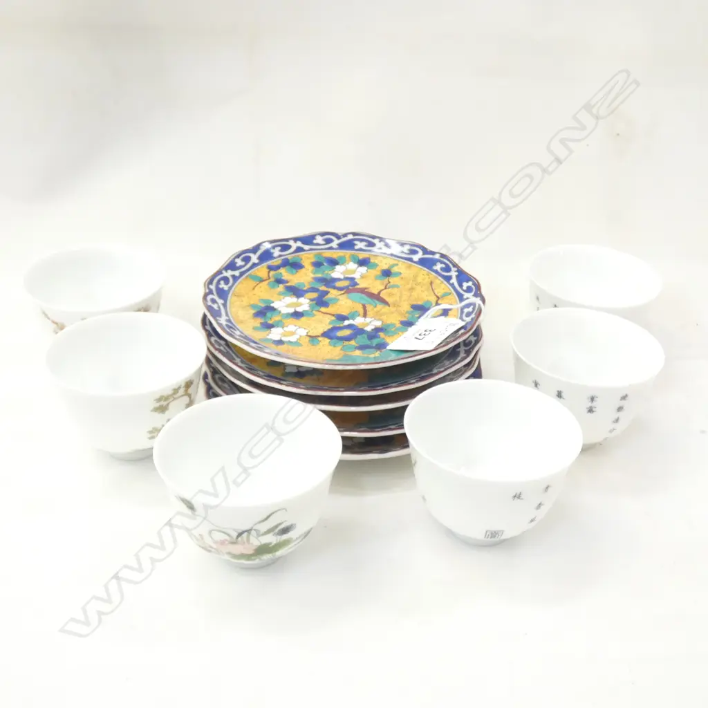 6 CHINESE PORCELAIN CUPS + 5 PLATES 130mm dia Image 1++