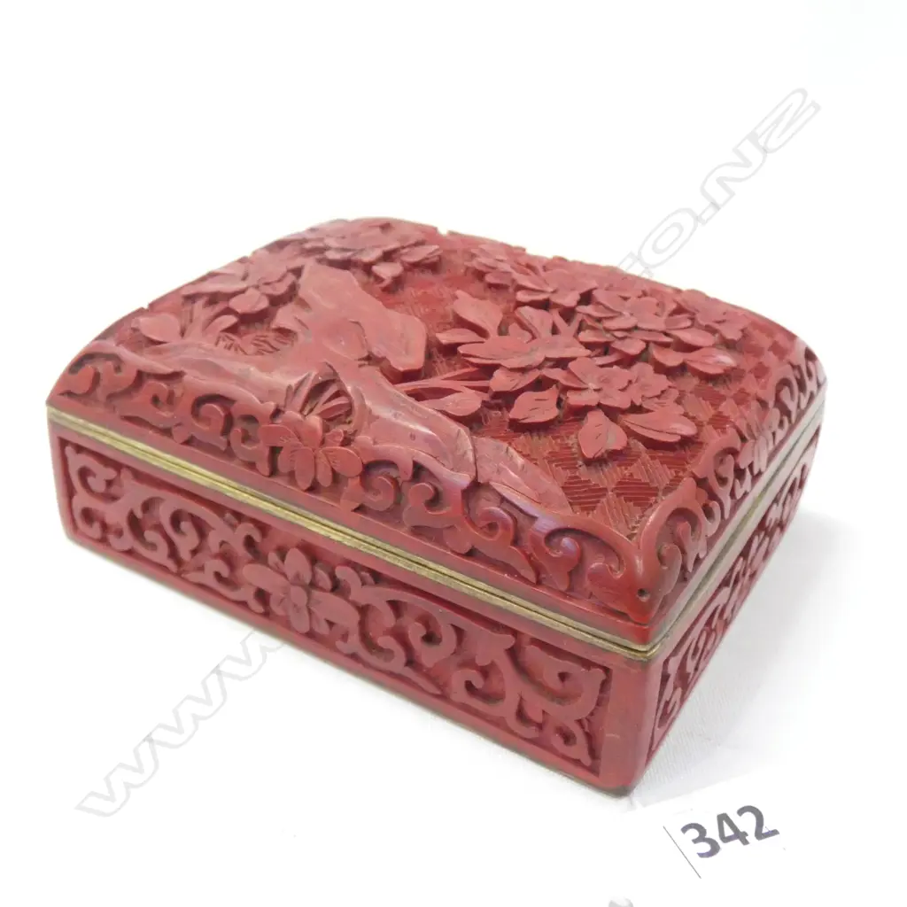 CHINESE CINNABAR & CLOISONNE BOX W.105mm Image 1++