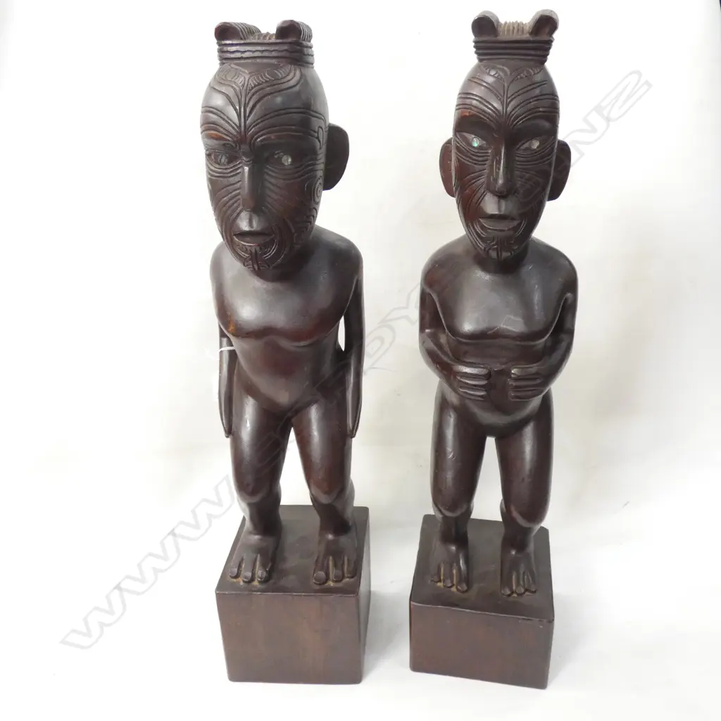 PR CARVED WOODEN MAORI FIGURES H.600mm Image 1++