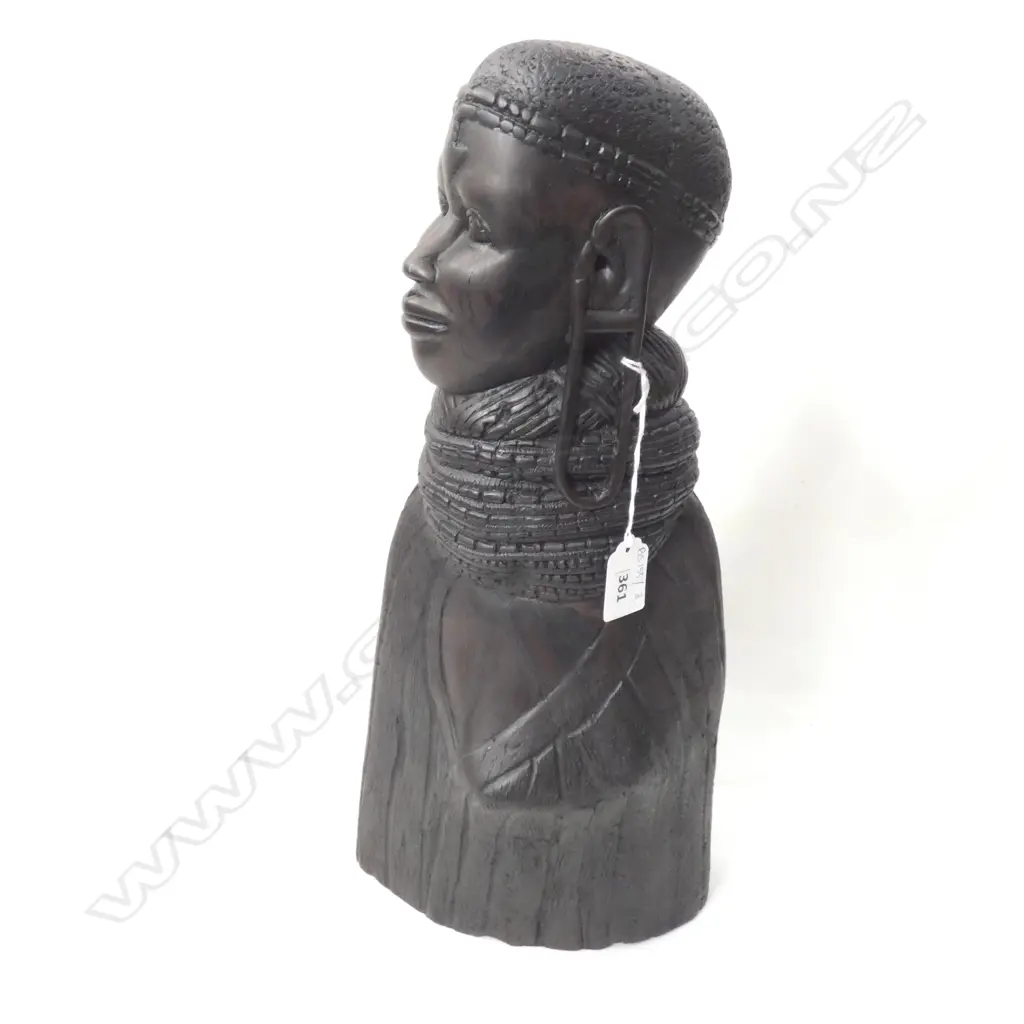 CARVED EBONY BUST OF MASAI WOMAN H.410mm Image 1++