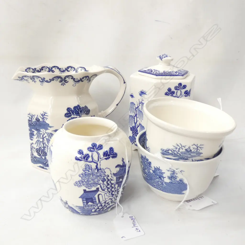 5 PCS MASONS IRONSTONE BLUE & WHITE WILLOW PATTERN Image 1++
