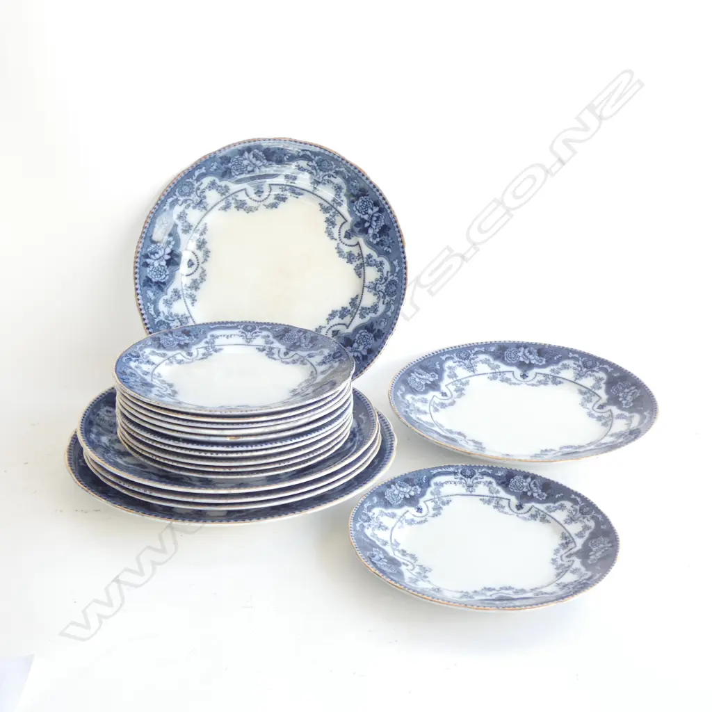 17 VICTORIAN BURSLEM FLOW BLUE PLATES; 3 SIZES... Image 1++