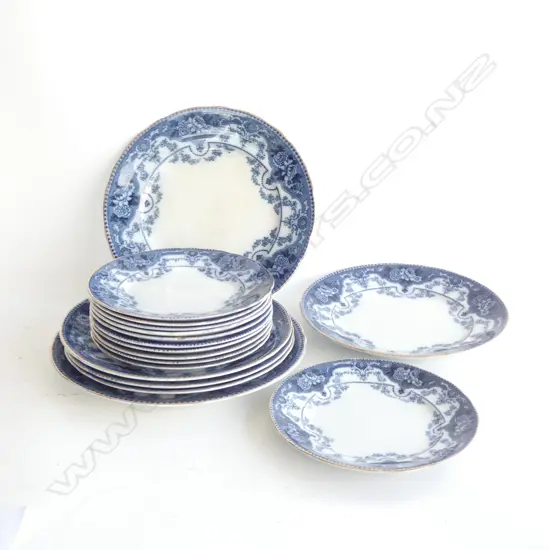 17 VICTORIAN BURSLEM FLOW BLUE PLATES; 3 SIZES...