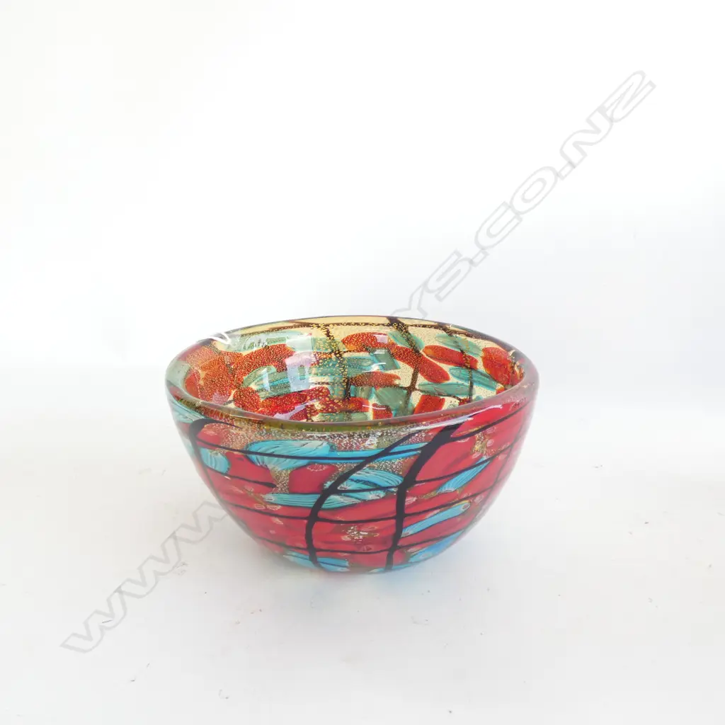 MURANO ? ART GLASS BOWL BLUE & RED CANES... Image 1++
