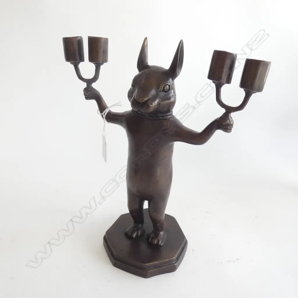 BRONZE RABBIT CANDLEHOLDER H.280mm Image 1++