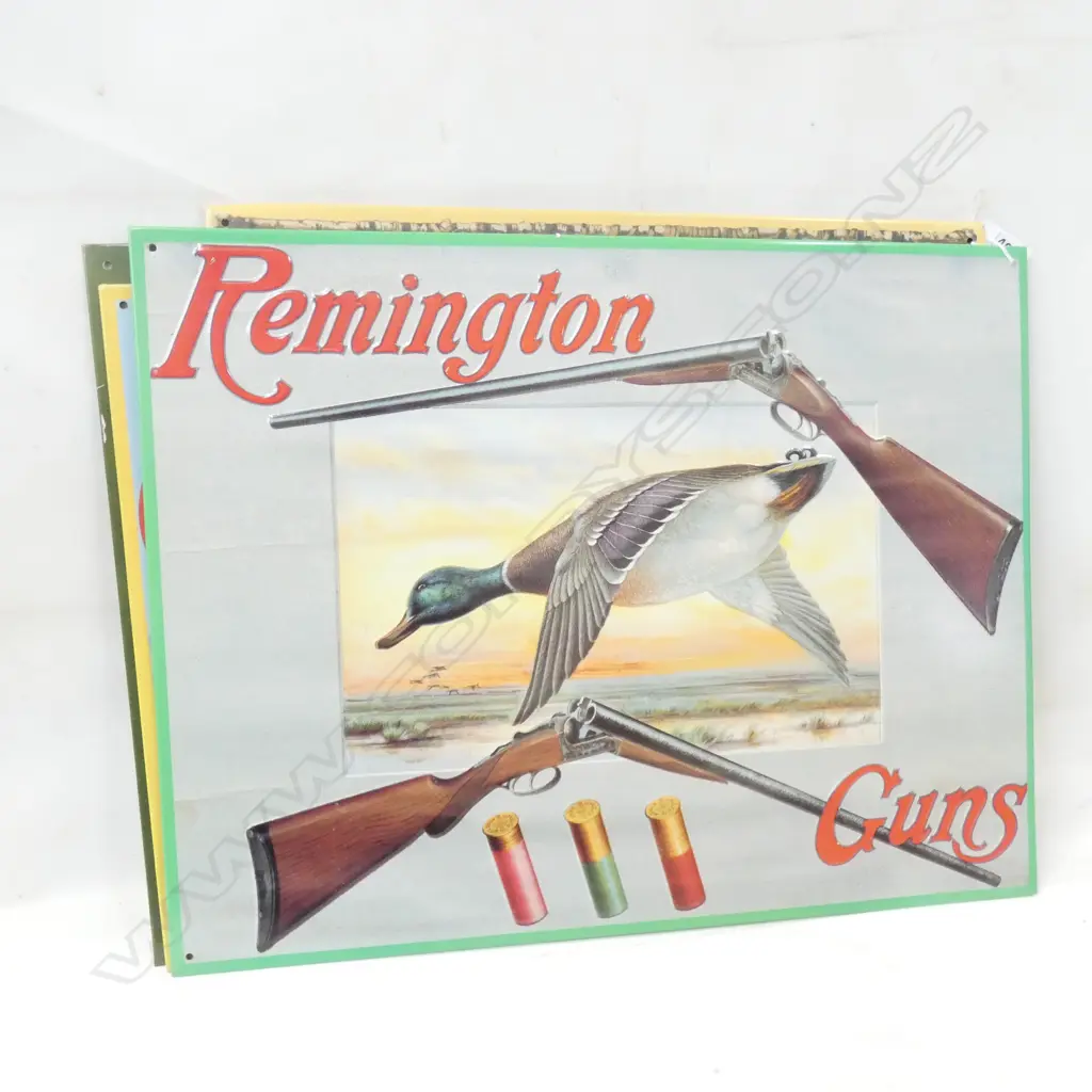 4 ASST GUN (WINCHESTER ETC) RELATED TIN PLATE SIGNS LARGEST 410 X 320MM Image 1++