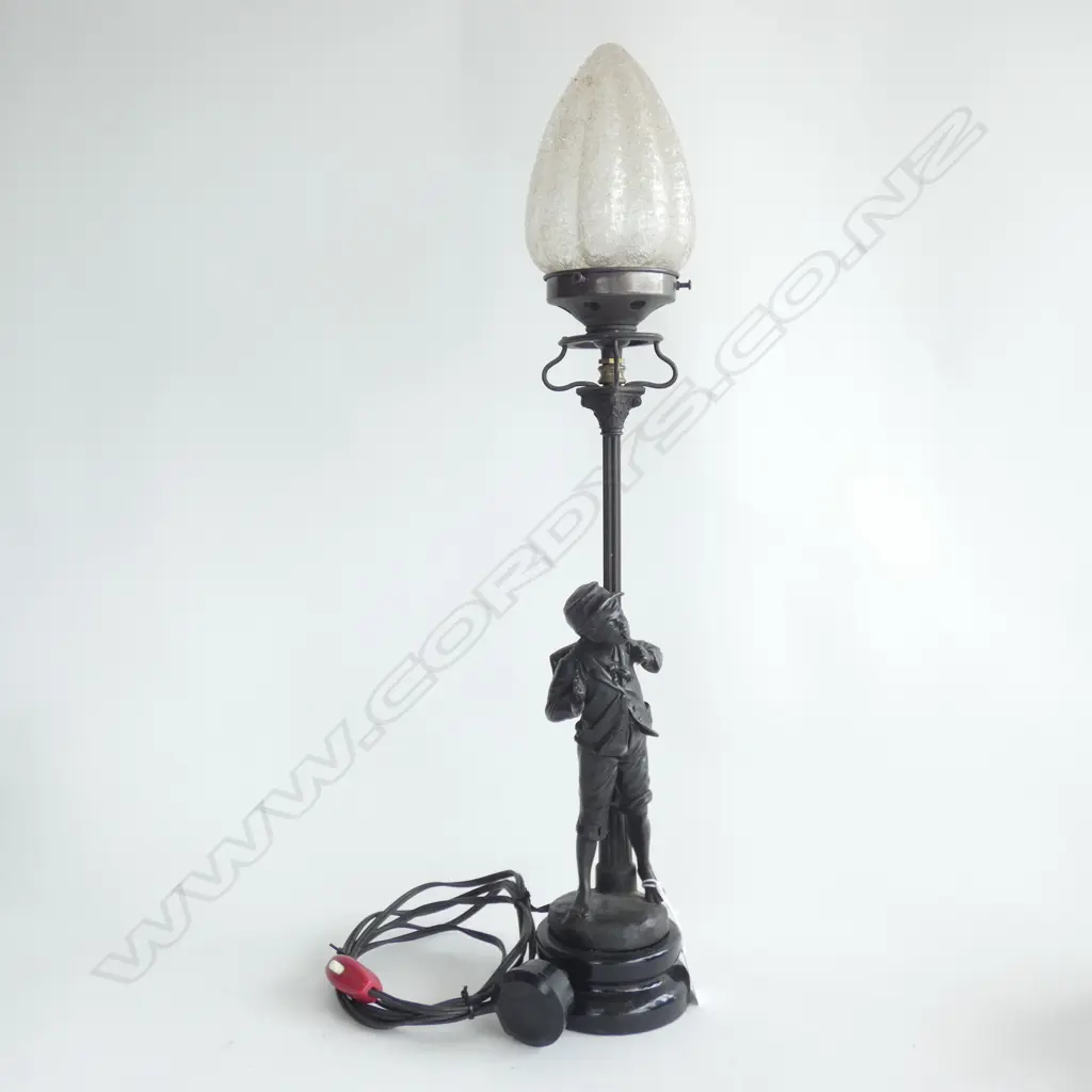 BRONZED SPELTER CLASSIC NOVELTY FIGURED LAMP; SMOKING BOY H.620mm Image 1++