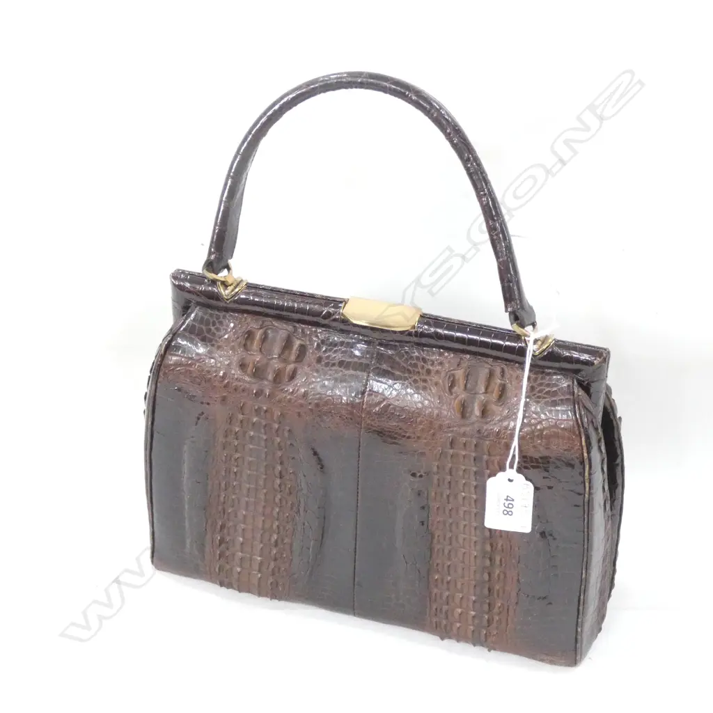 VINTAGE REAL CROCODILE LEATHER HANDBAG L. 260MM Image 1++
