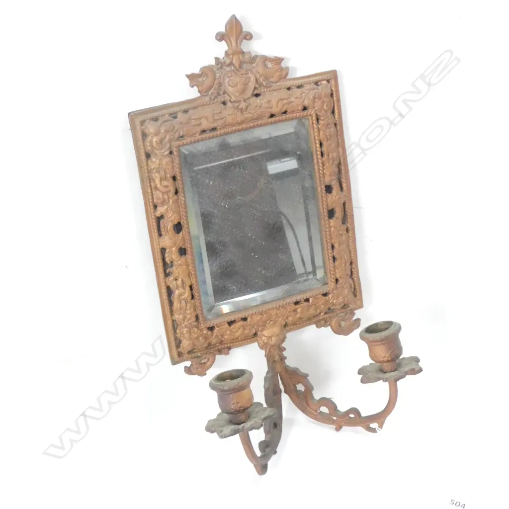 GILDED MIRROR & 2 CANDLE WALL SCONCE H. 350 W 175MM Image 1++