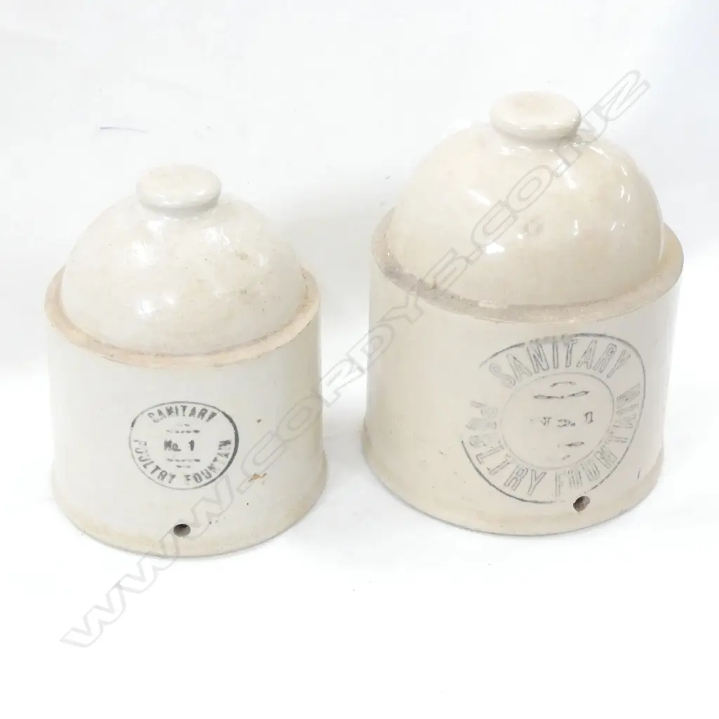 PR OLD STONEWARE SANITARY POULTRY FOUNTAINS - LARGEST H. 255 DIA 185MM Image 1++