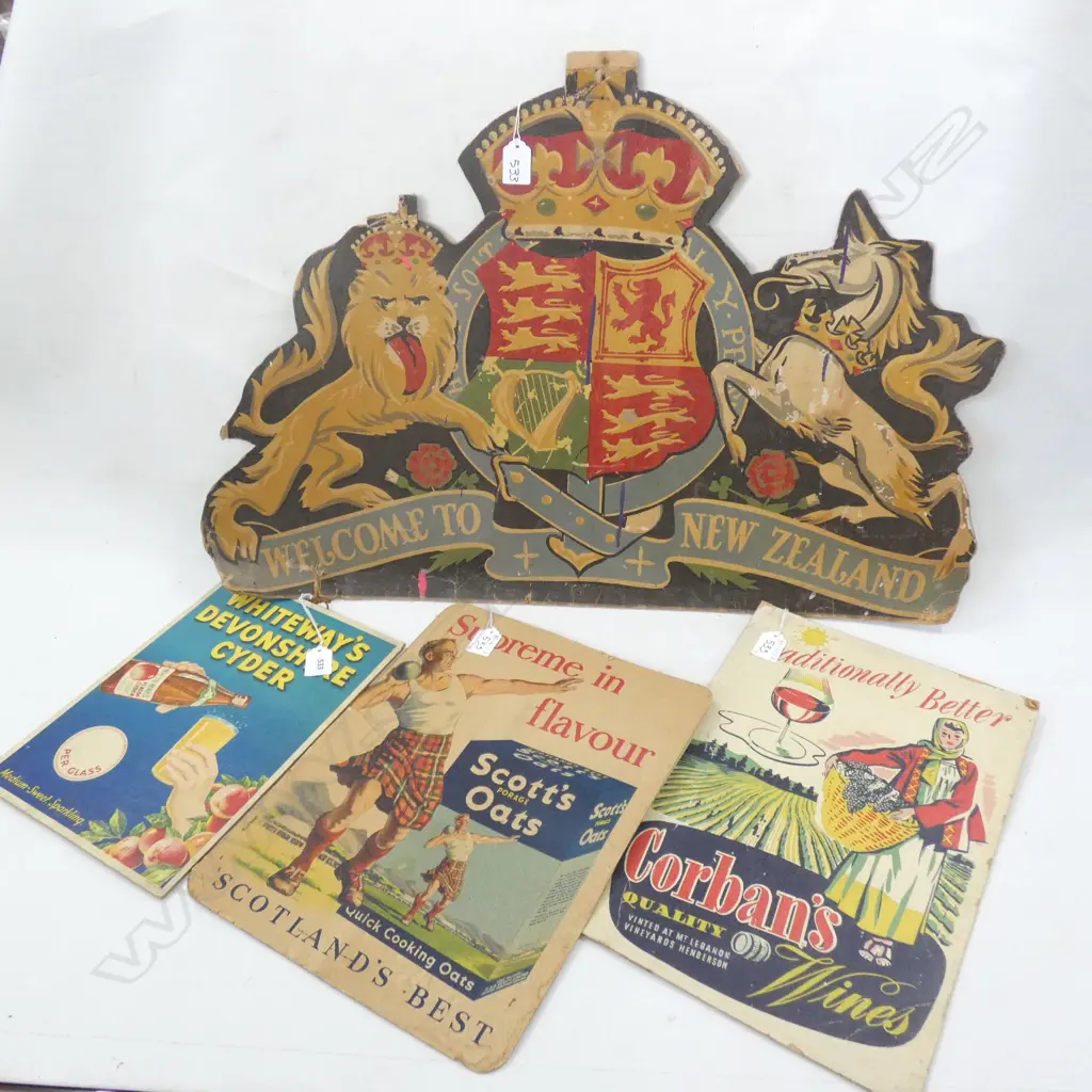 4 VINTAGE CARDBOARD ADVERTISING POSTERS... Image 1++