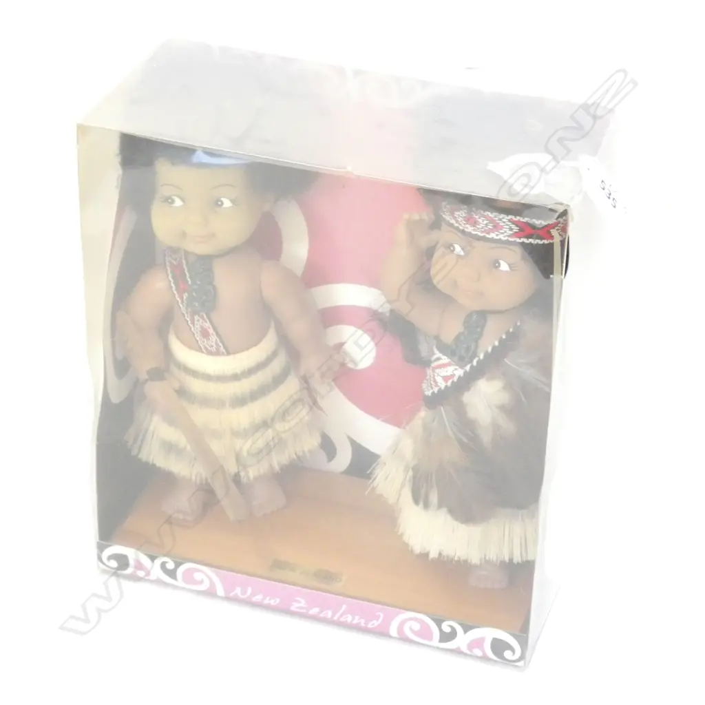 PR MAORI DOLLS ON WOODEN BASES H. 200MM - IN ORIG. BOX Image 1++
