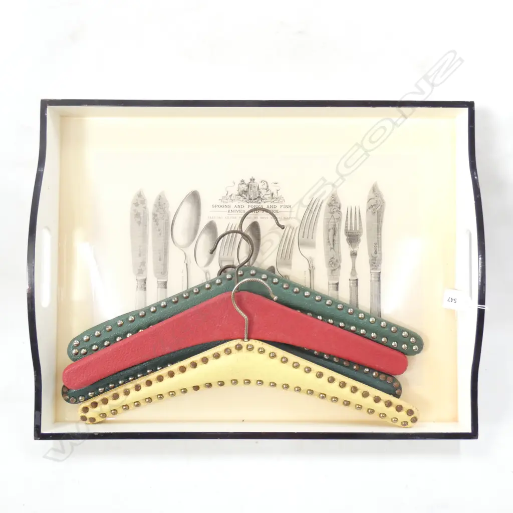 DINNER TRAY + 4 VINTAGE VINYL CLOTHES HANGERS Image 1++