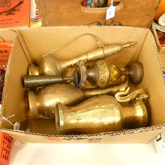 BOX BRASS VASES INCL ORIENTAL & BENARES 