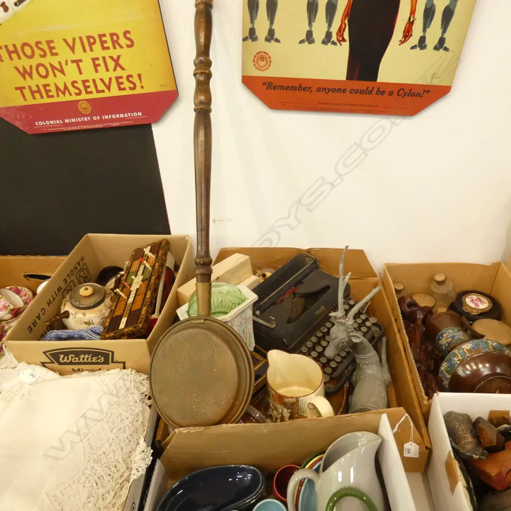 BOX LOT TYPEWRITER, BEDWARMER ETC Image 1++