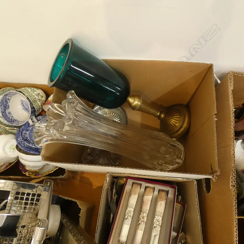 BOX VASES INC. BLUE GLASS ON BRASS STAND  Image 1++