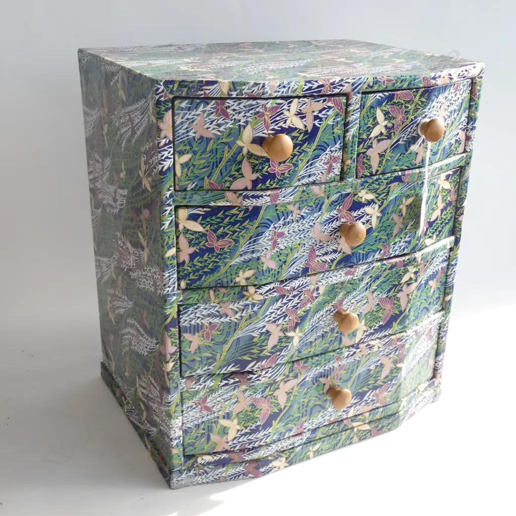 5 DRAWER PAPER BOARD CABINET W FOLIAGE AND BUTTERFLIES H351mm Image 1++