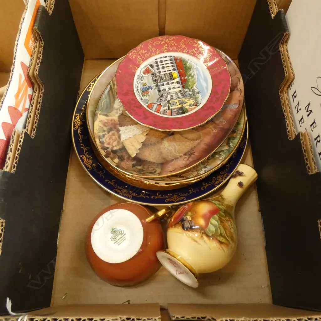7 ITEMS INCLs AYNSLEY VASE "ORCHARD GOLD" & 5 PLATES W CUP Image 1++
