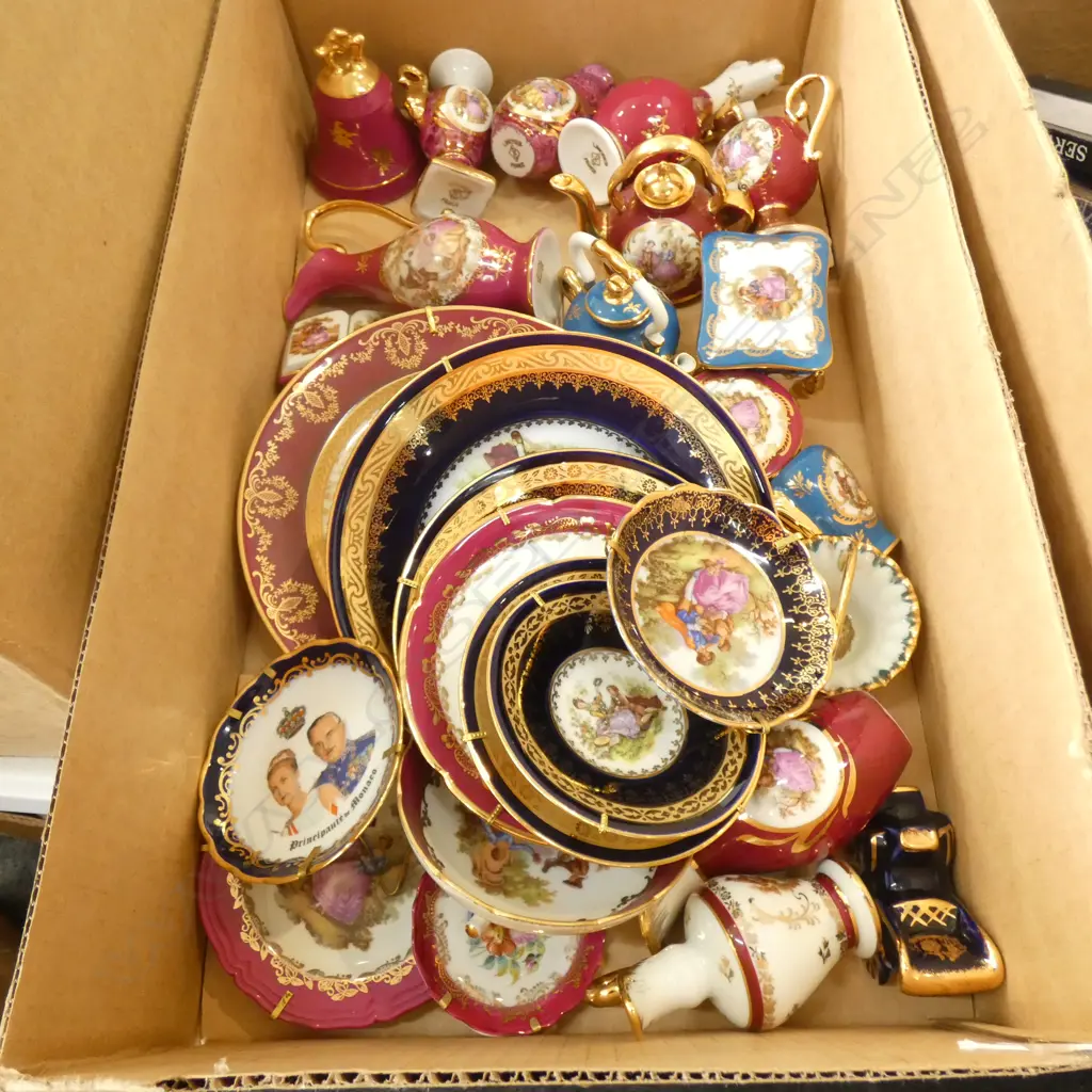BOX LOT LIMOGES PLATES; MINIATURE PLATES / JUGS VASES ETC.. Image 1++