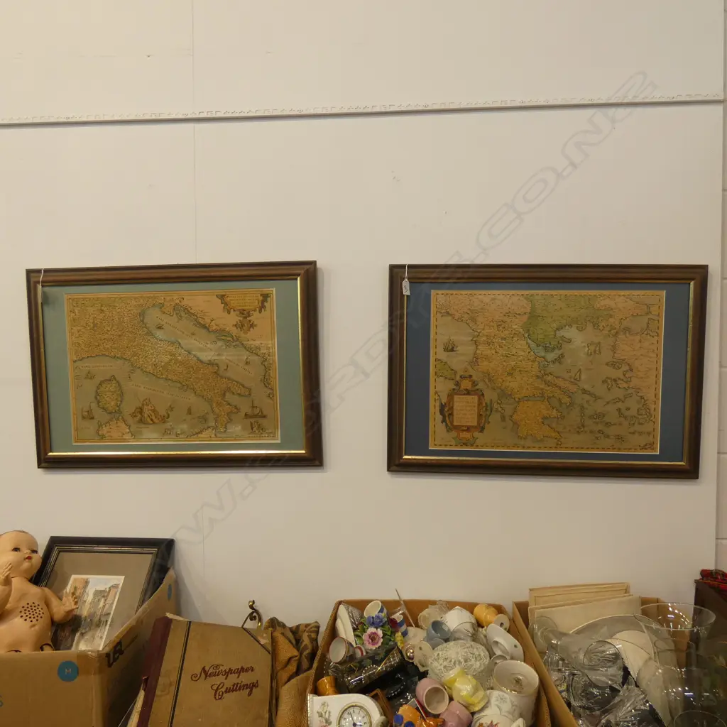 PR VINTAGE FRAMED MAPS; ITALY & GREECE 370x520mm Image 1++