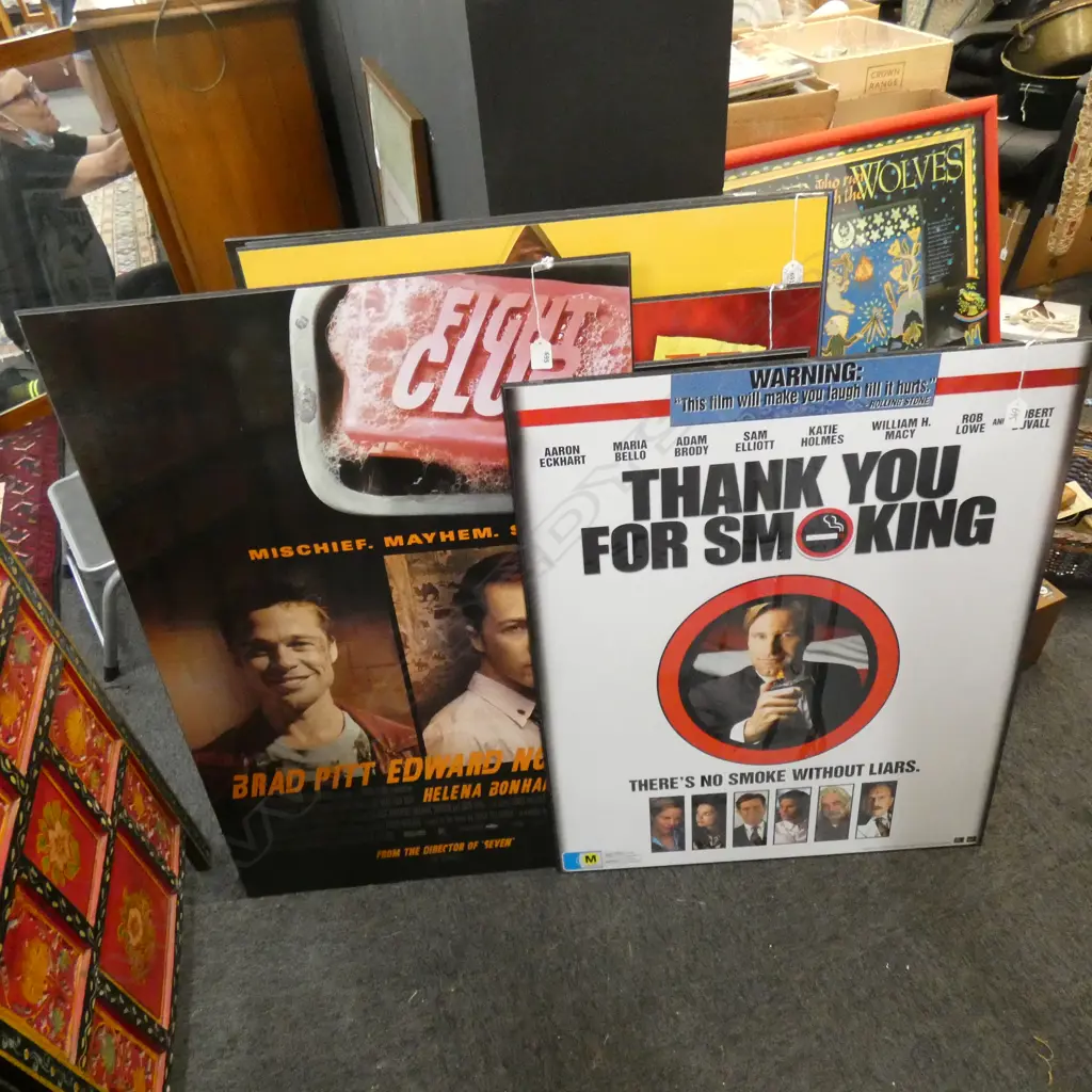 PR LG MOUNTED MOVIE ADVERTISING POSTERS; FIGHT CLUB & THANK YOU FOR SMOKING  680 X 970MM Image 1++