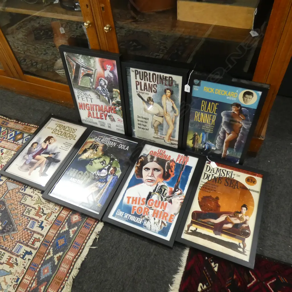 7 PULP ART FILM POSTERS, FRAMED 420x270mm Image 1++