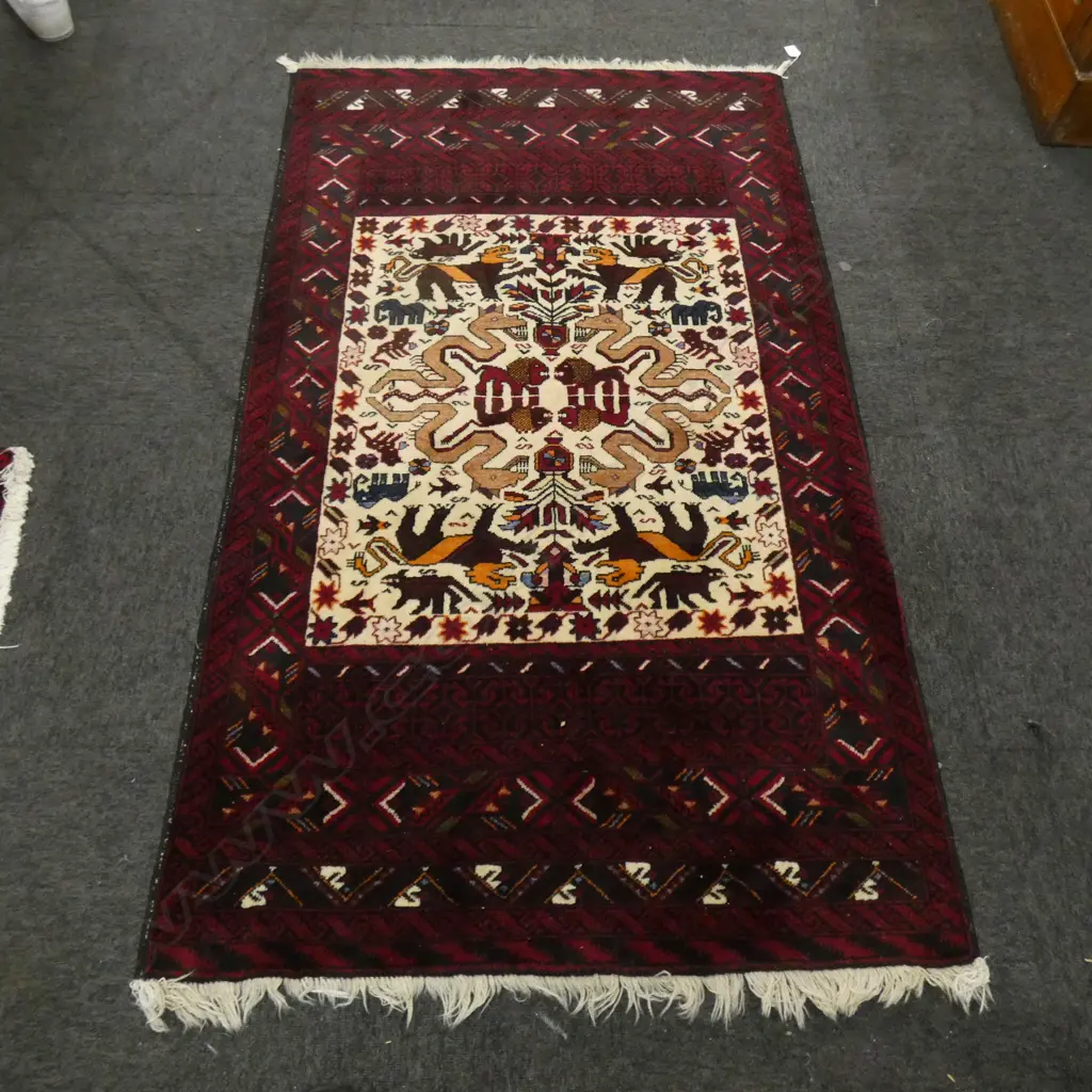 DARK RED HAND KNOTTED ALL WOOL RUG... Image 1++