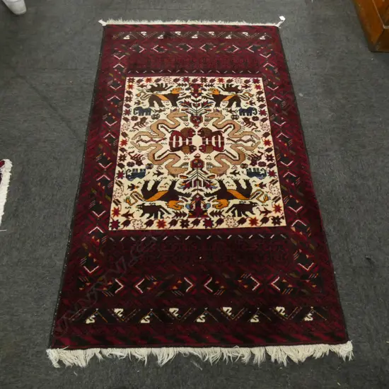 DARK RED HAND KNOTTED ALL WOOL RUG...