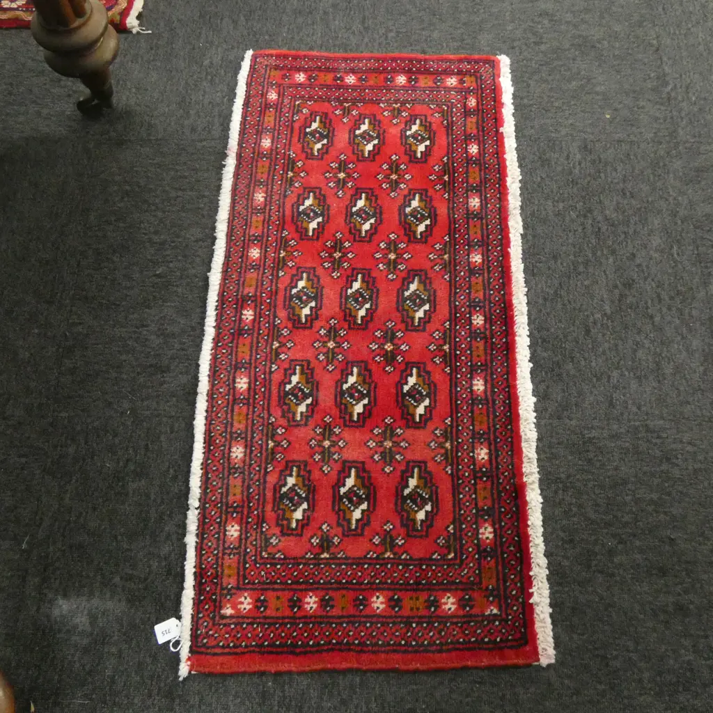 #89A PERSIAN TURKOMAN HAND KNOTTED RUG 104 X 45 CM Image 1++