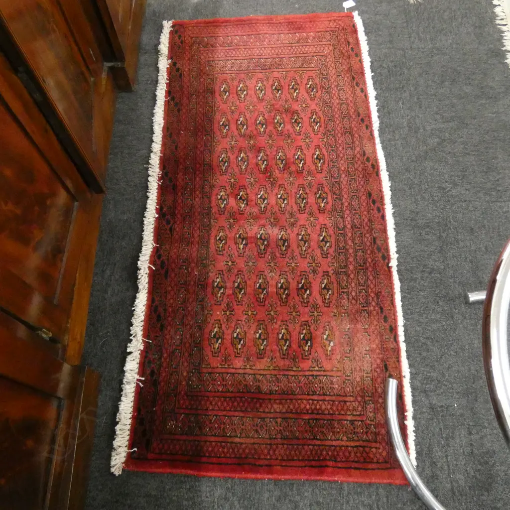 #46G PERSIAN TURKOMAN HAND KNOTTED RUG 124 X 58 CM Image 1++