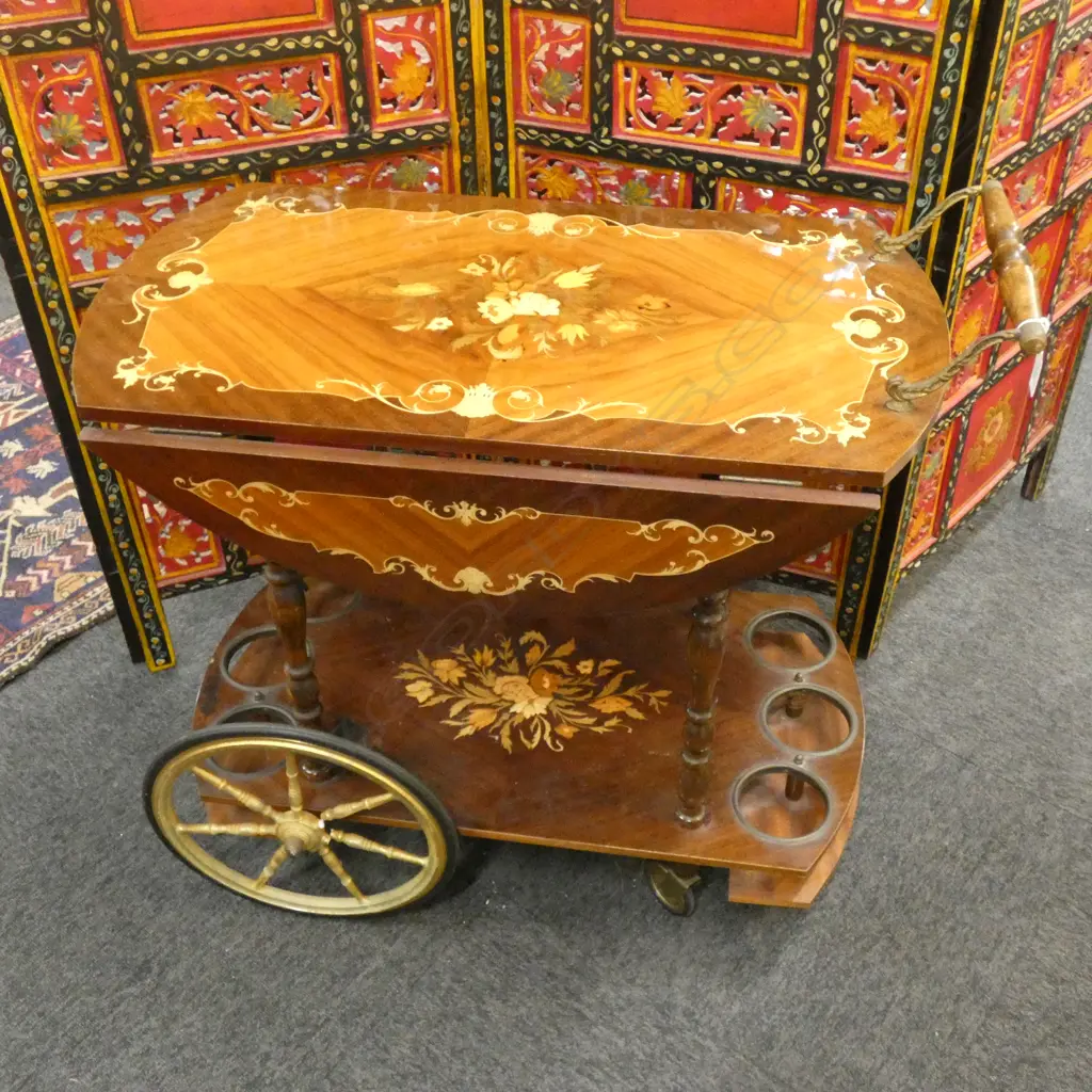 VINTAGE / RETRO ITALIAN INLAID TROLLEY L.810mm Image 1++