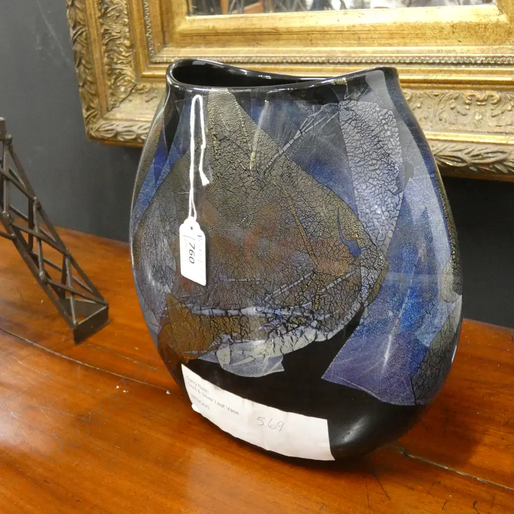 GARRY NASH GOLD & SILVER LEAF VASE SIGNED '83 H.215mm Image 1++