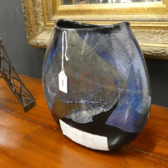 GARRY NASH GOLD & SILVER LEAF VASE SIGNED '83 H.215mm