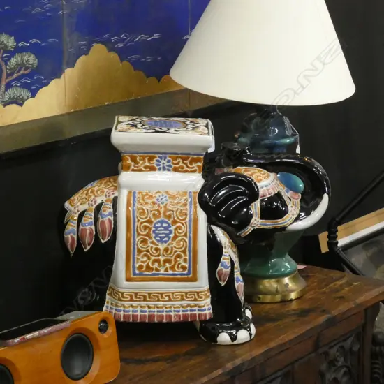 PAINTED CERAMIC ELEPHANT STOOL H. 435MM