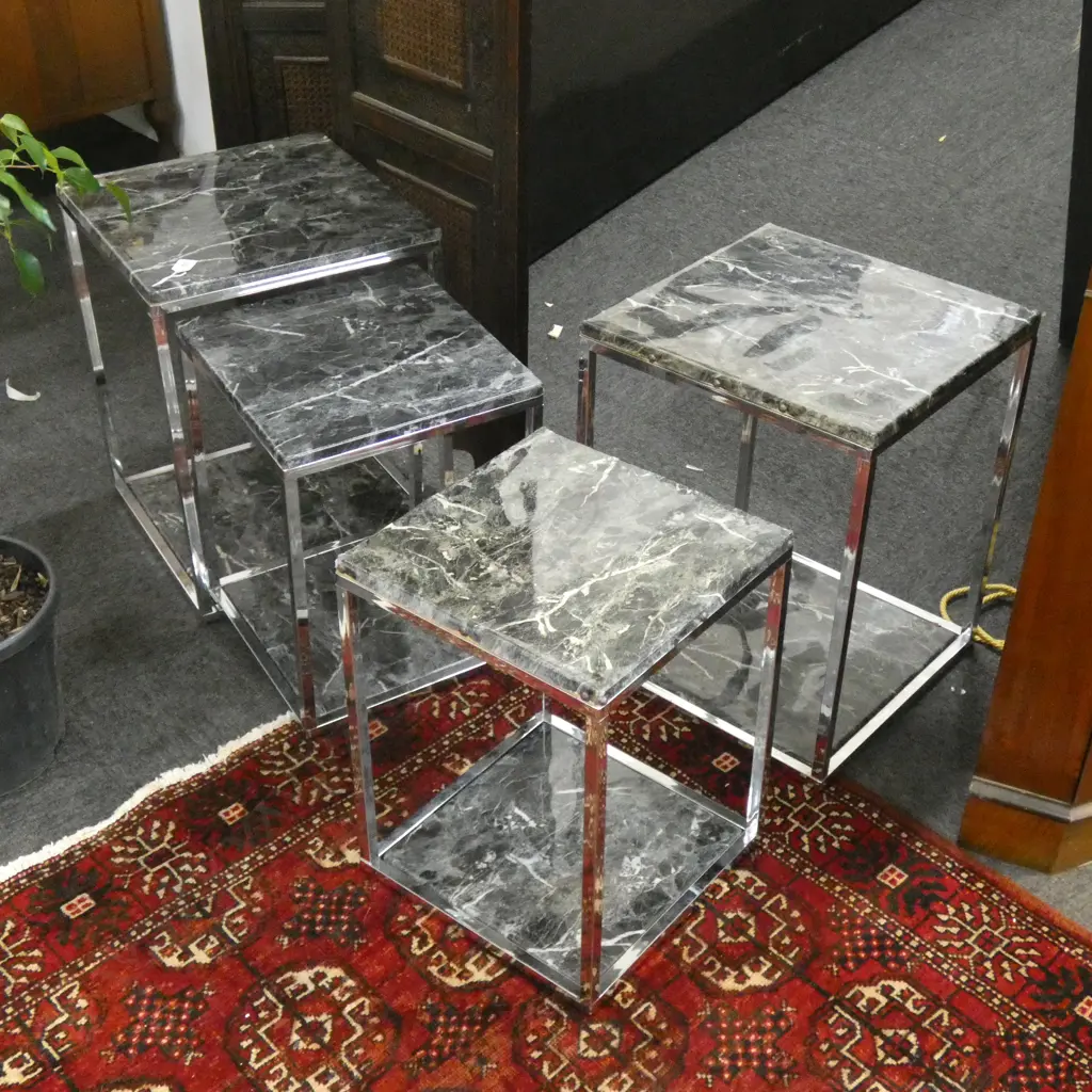 4 FAUX MARBLE SQUARE SIDE TABLES (VINYL) AF H.510mm Image 1++