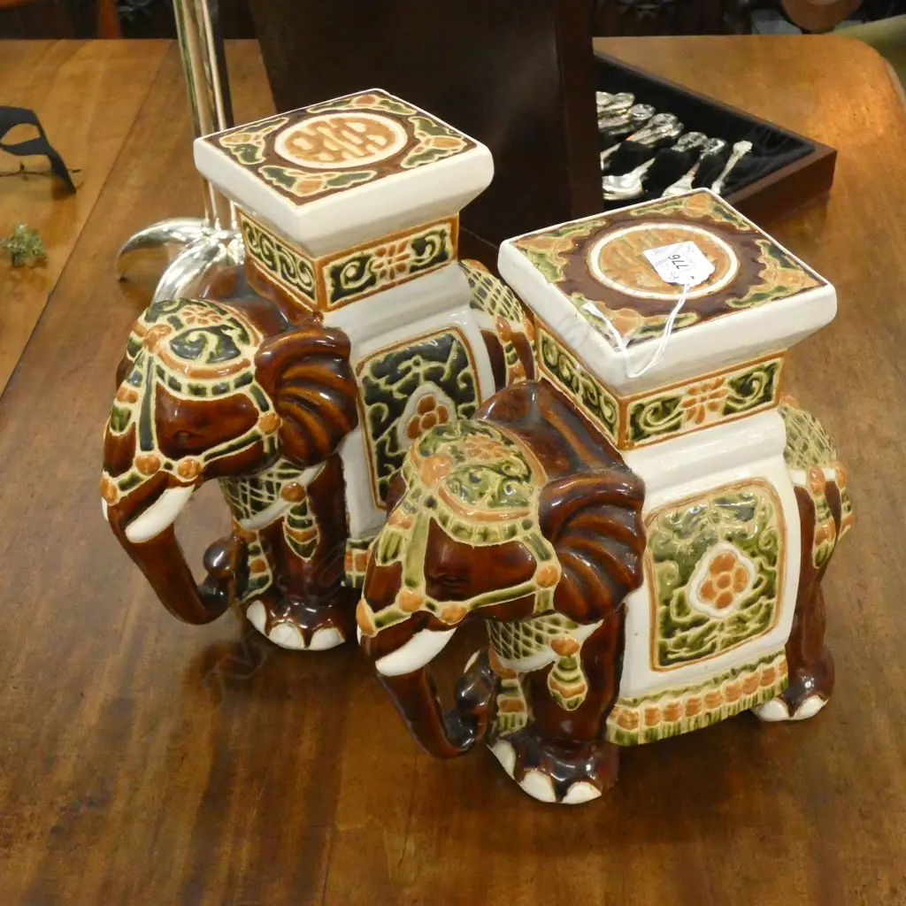 PR BROWN CERAMIC ELEPHANTS H.290mm Image 1++