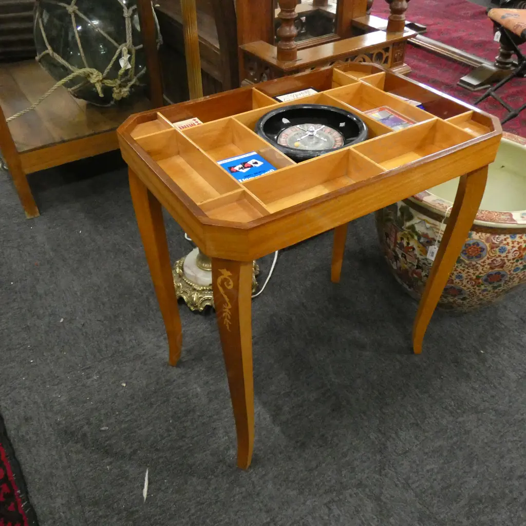 INLAID ITALIAN GAMES TABLE w. CASINO GAMES INSIDE W.530mm Image 1++