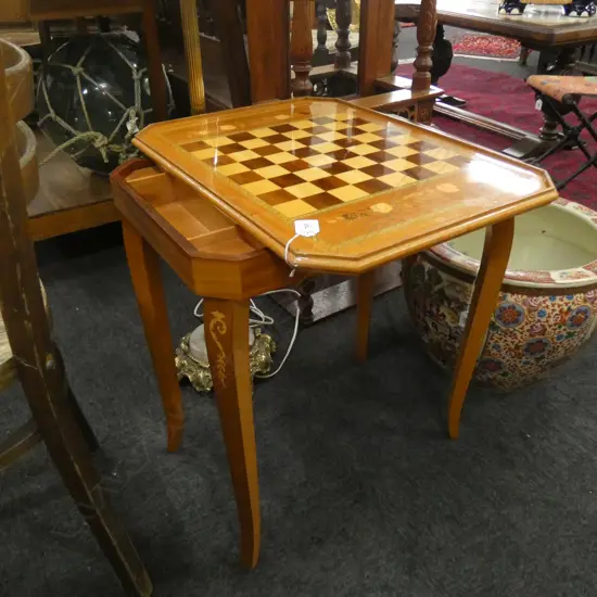INLAID ITALIAN GAMES TABLE w. CASINO GAMES INSIDE W.530mm