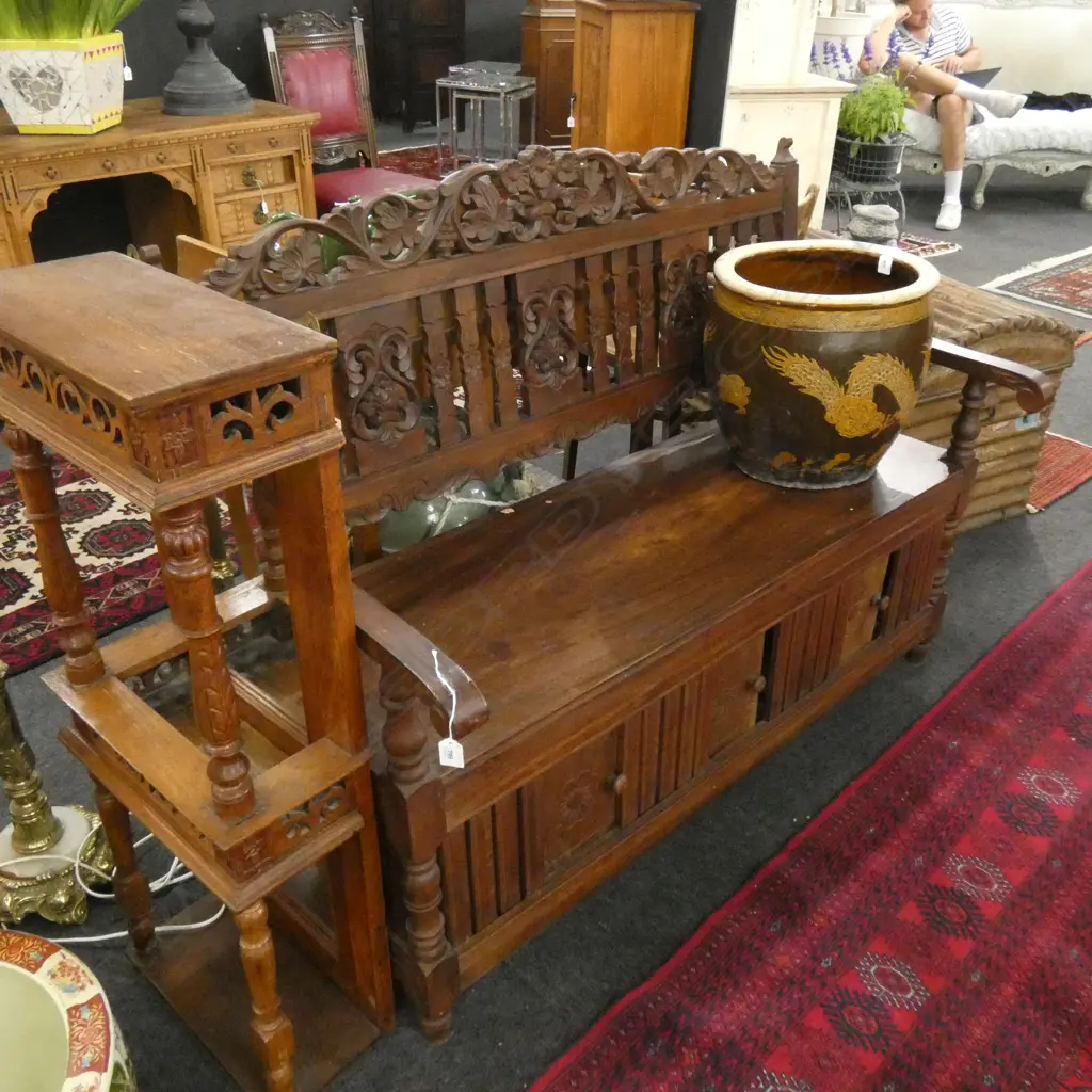 CARVED WOODEN BENCH L.1280mm Image 1++