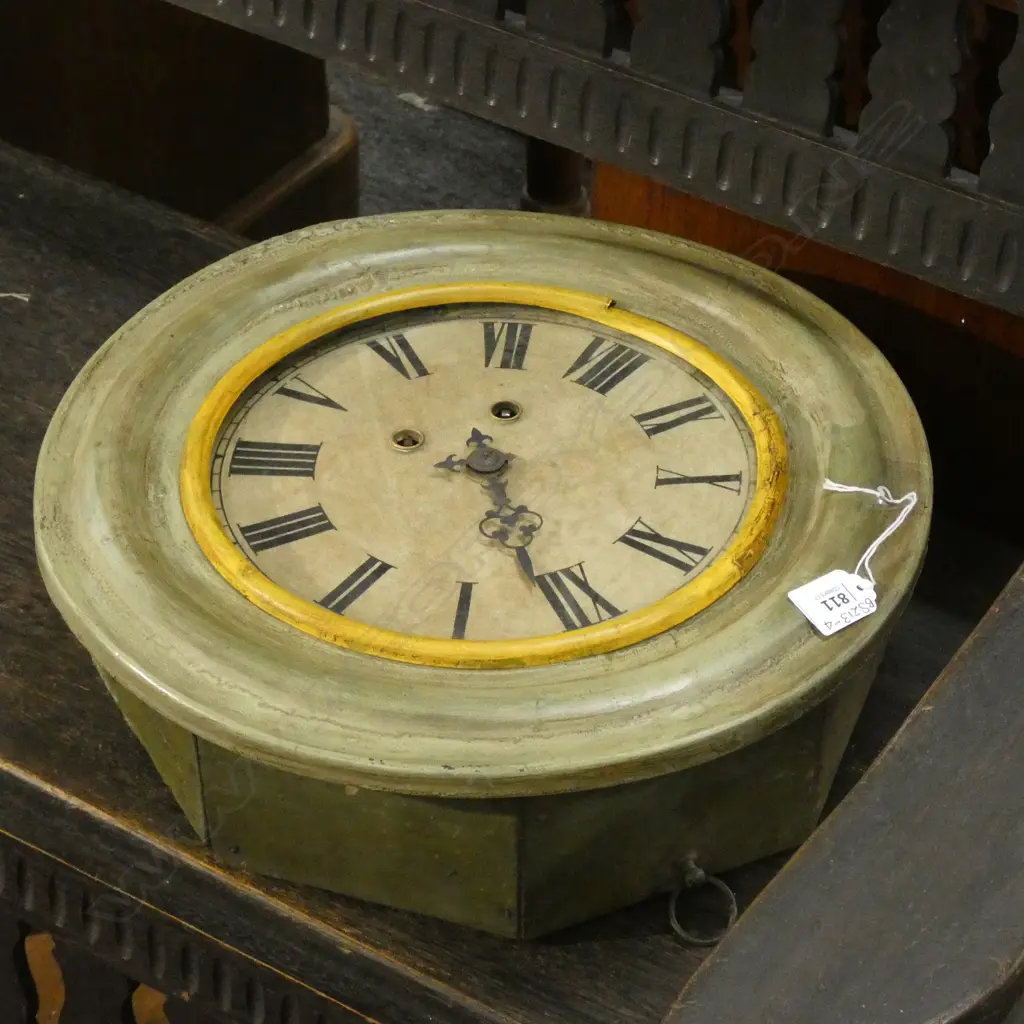 OLD WOODEN PAINTED WALL CLOCK - A/F DIA  375MM Image 1++