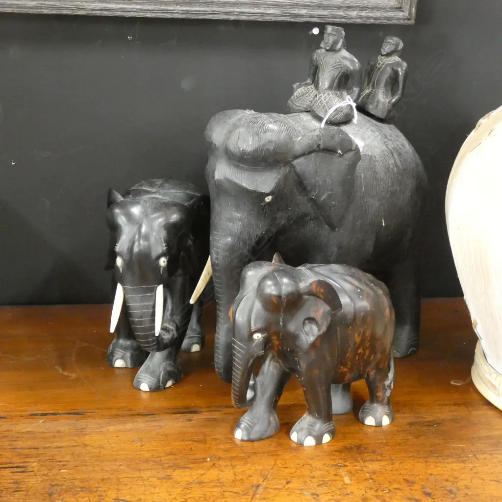 3 CARVED EBONY ELEPHANTS H.320mm Image 1++